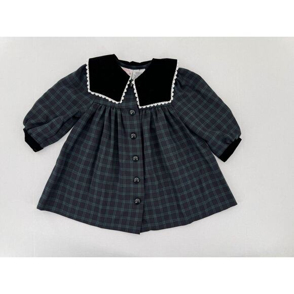 Vtg Toddler Girl Dress Sz 2T Plaid Velvet Ruffle Holiday Academia Preppy 90’s - Picture 1 of 10